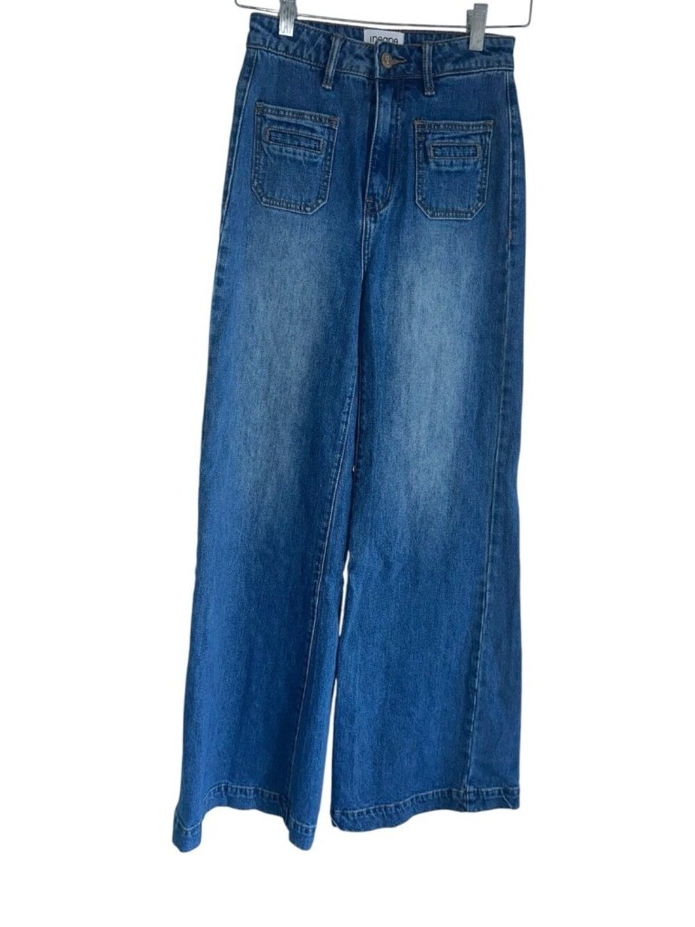 Insane Gene Womens High Rise Wide Leg Jeans Sz 1/24 Med Wash Baggy Skater Y2K